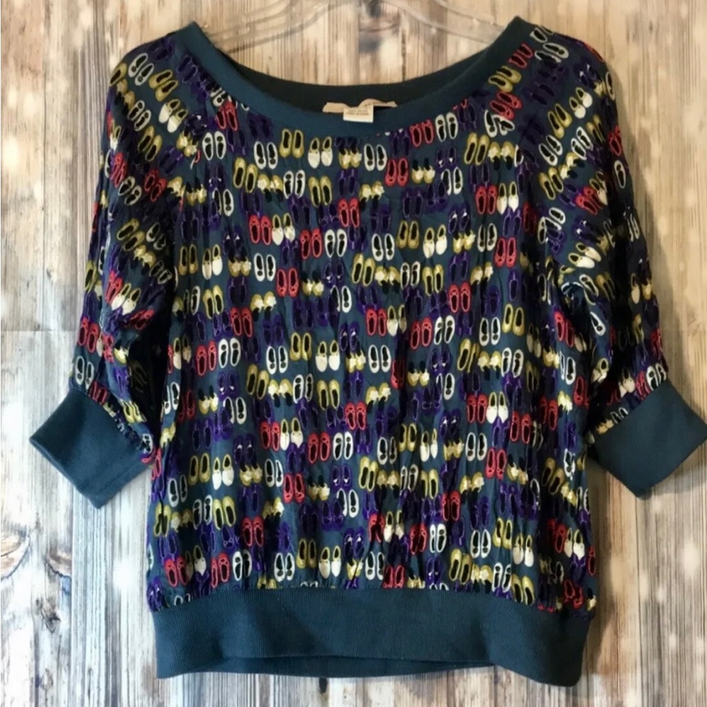 Sans Souci Womens 3/4 Sleeve Blue Top Shirt W/Shoes & Slippers Size M